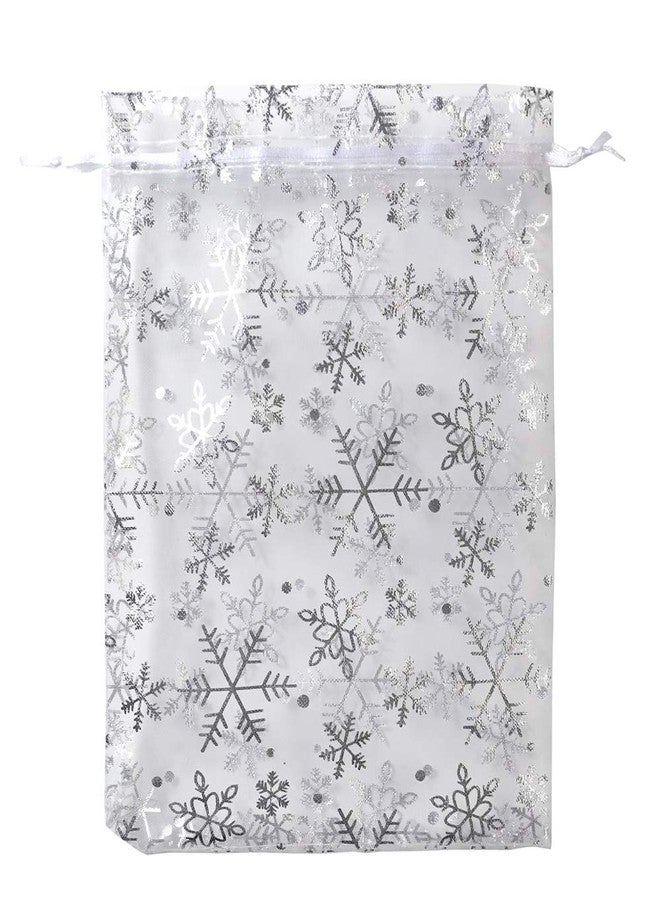 SUNGULF 100pcs Organza Pouch Bag Drawstring 6"x9" 16x22cm Strong Gift Candy Bag Jewelry Party Wedding Favor (White Snowflake) - Image 2